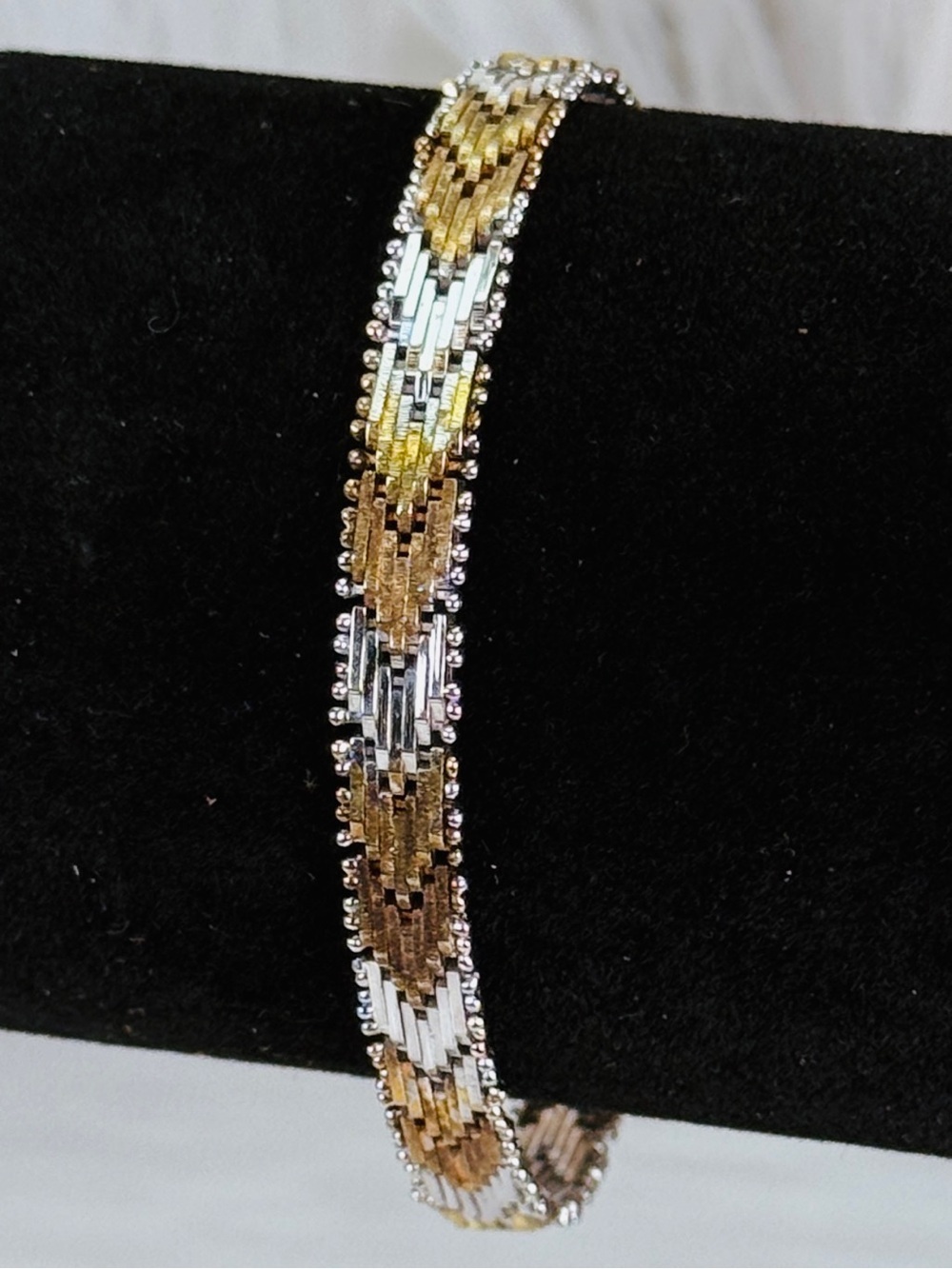 Two-Tone Goldtone & Silvertone Woven Chevron Women's Bracelet